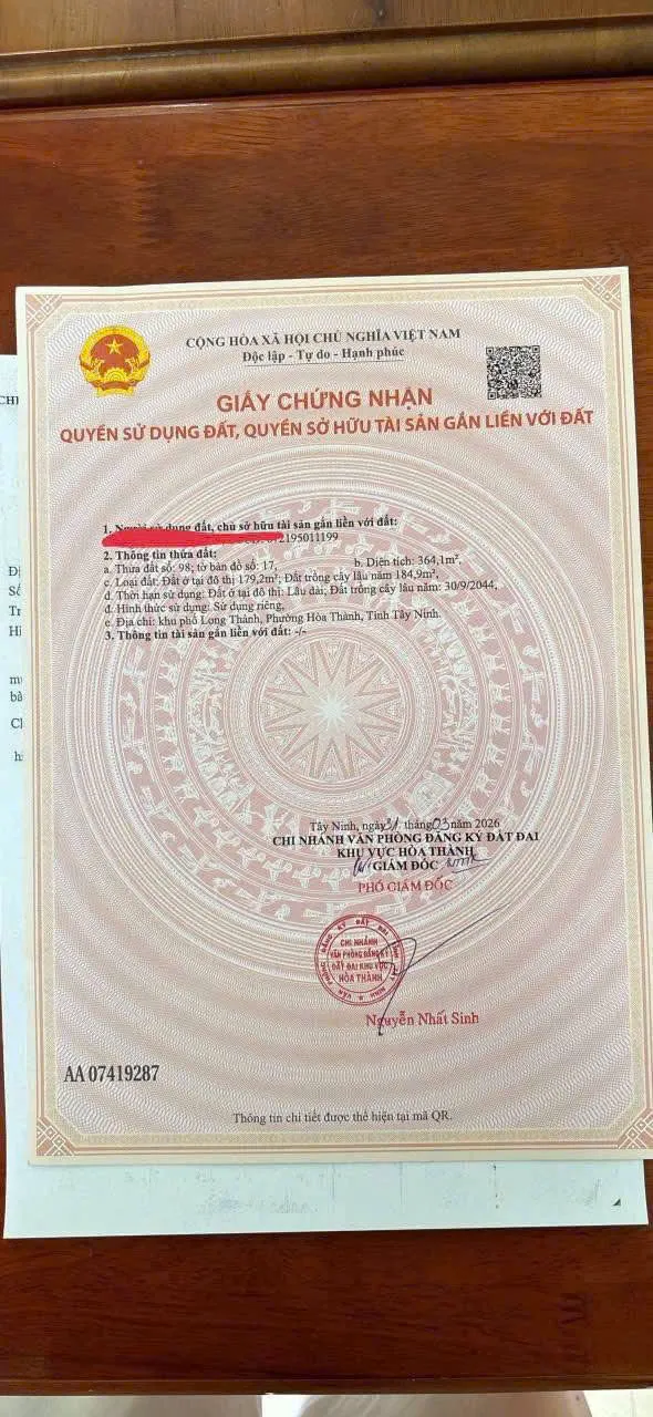 Bán đất giá rẻ tại phường Hòa Thành, Tây Ninh