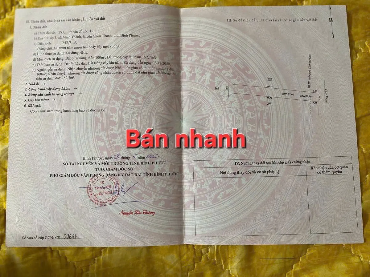 Bán đất sát KCN Becamex Chơn Thành